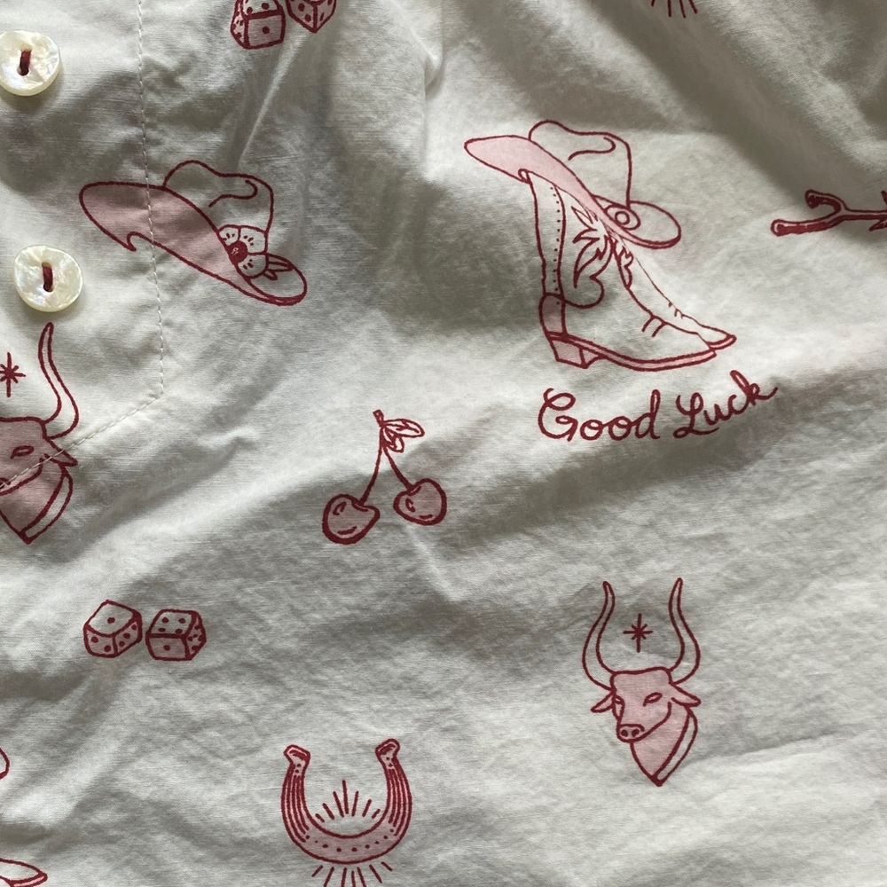 Anthropologie White Lounge Shorts with Red Cherry Print - Picture 3 of 3